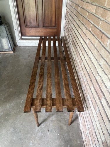 Mid Century Modern Slat Bench Coffee Table Solid Wood Vintage Wood Restored Mcm