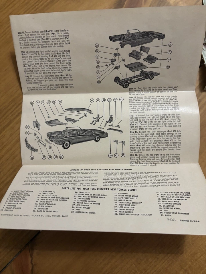 Revell AMT 1955 Chrysler New Yorker St Regis 1/32 Annual Kit # H-1201 Unbuilt 55 - Image 4 of 4