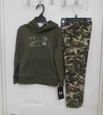 NWT 2pc Under Armour Green Camo Logo Hooded Sweatshirt  Joggers sz 6