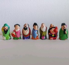 Vintage 1980s Chinese/Japanese Lucky Gods Clay Figures  x 7 Hand Painted 4.5cm