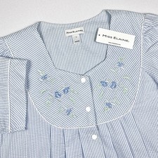 Miss Elaine Women's L Seersucker Robe Blue/White Stripe House Dress Duster NWT