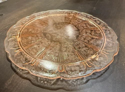 Jeanette Cherry Blossom Pink Depression Glass 3 footed 10 3/8" Cake Plate/Stand.