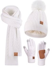 Winter Beanie Hat Scarf Gloves Set for Women, Pom Pom Beanie with Fleece Line...