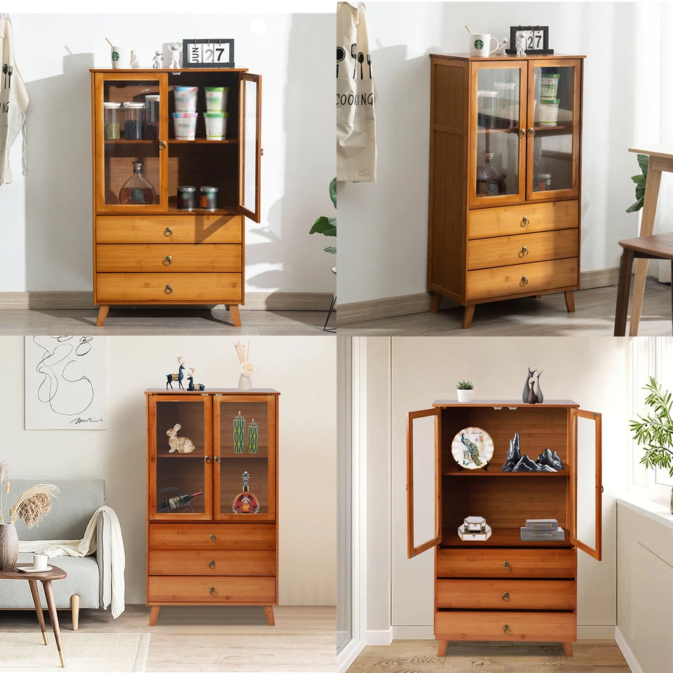 Armario de almacenamiento de bambú para cocina buffet con cajón Foto 3 de 4