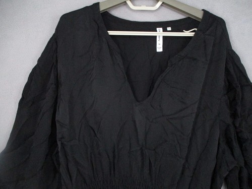 Commonry Dress Womens 18 Black A Line Puff Midi Elastic Waist Minimalist Pockets - Picture 2 of 19