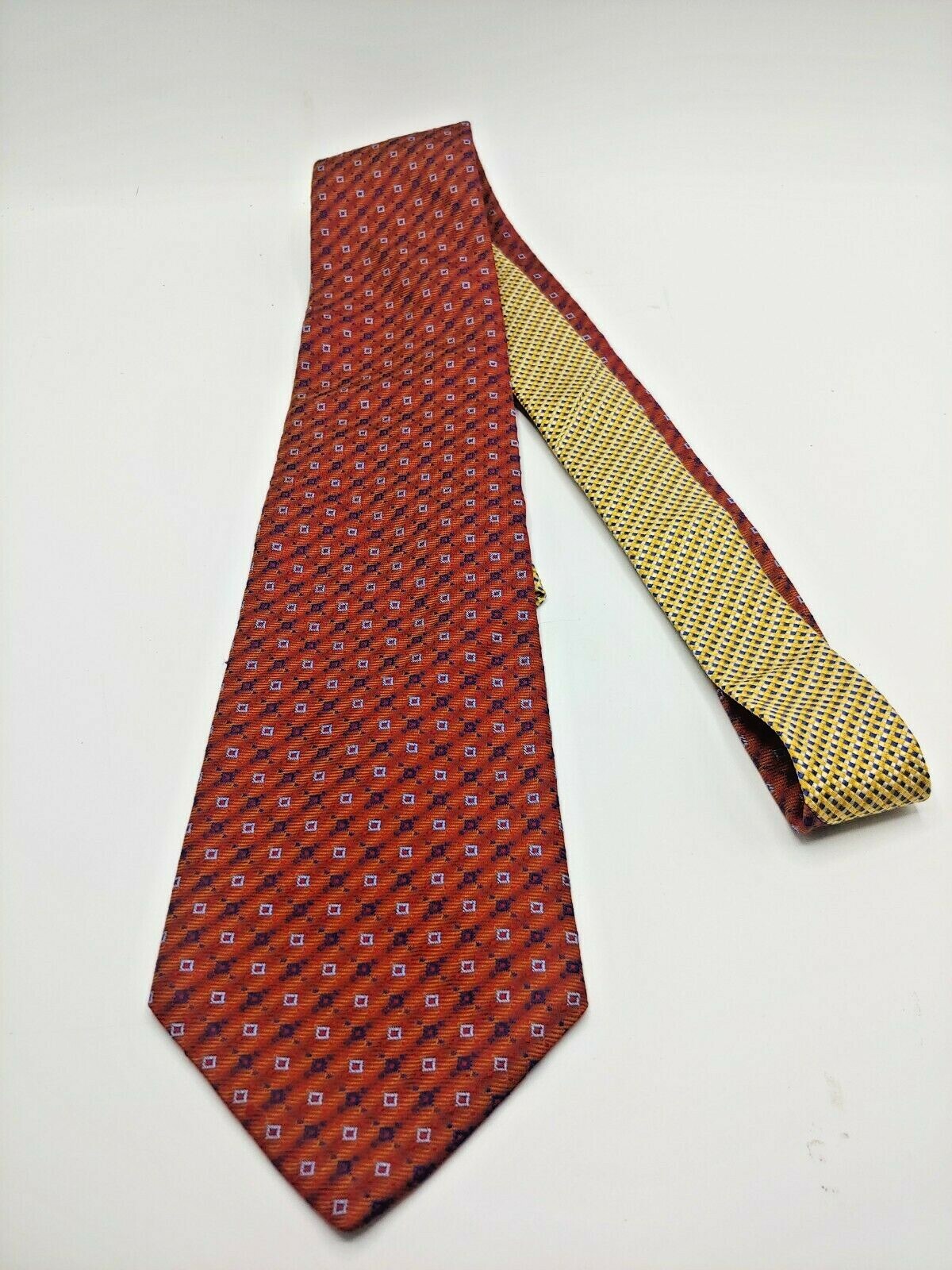 Tommy Hilfiger Red Small Square Pattern Cream Blue Back Silk Necktie ...