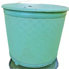 Retro VTG MCM Light Green Avocado Flat Back Laundry Hamper Floral or Starburst