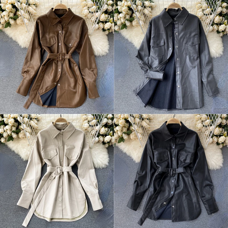 Chemise longue simili cuir new arrivals