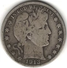 1913 S Barber Half Dollar grades VERY GOOD ~ FULL RIMS ~ FULL MOTTO SHOWS stk