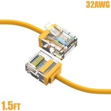 1.5FT Cat6A RJ45 Super Slim Network LAN Ethernet UTP Cable Cord 32AWG Yellow