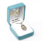 St. John Evangelist Sterling Silver Oval 0.9" Medal, Gift Box, 20" Chn, US Made