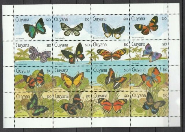 GUYANA 1990 Schmetterlinge 3219-34 Kleinbogen ** (30001)