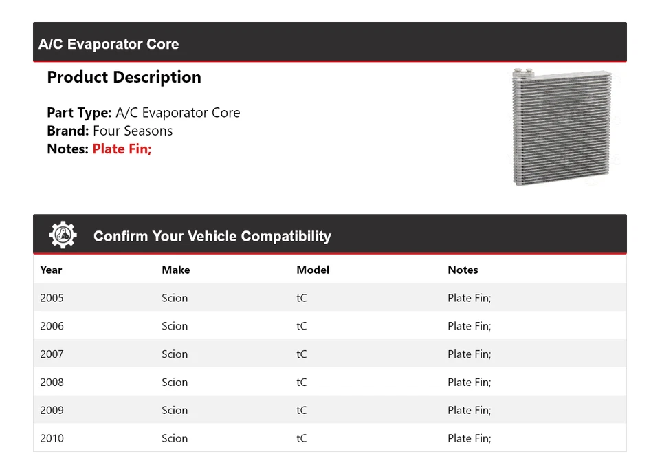 适用于 2005 - 2010 Scion tC 空调蒸发器核心 4 季 2006 2007 2008 2009 — 第 2/4 张图片