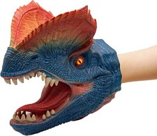 Dilophosaurus Hand Puppets Halloween Scary Dinosaur Toys Soft Rubber Role Play