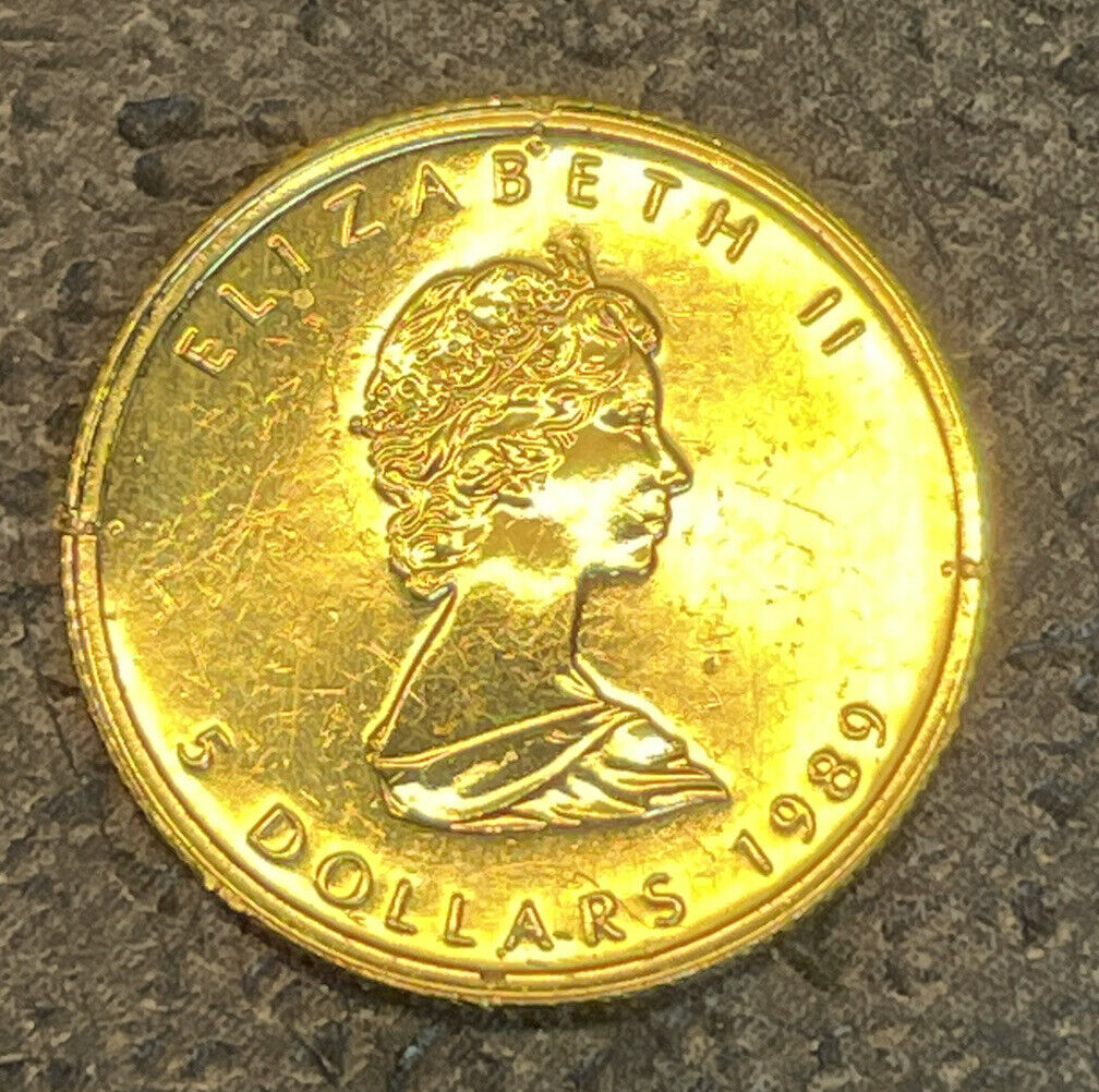 1999 Gold Canadian Maple Leaf 5 Dollars  1/10 ozt Fine .9999