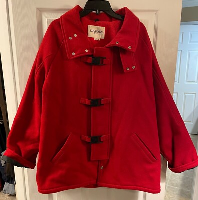 Vintage TRAPPINGS USA Womens Wool Coat XL - Red RETRO! 1980s Buckle Style