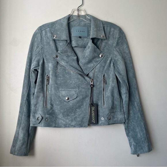 BlankNYC Brickwall Ocean Wave Blue Faux Suede Moto Jacket XS NWT