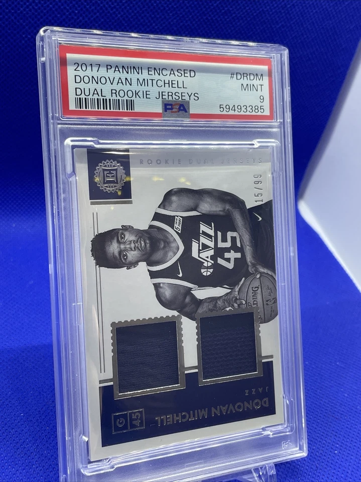 2017-18 Panini Encased Donovan Mitchell Dual Rookie Jerseys /99 PSA 9 Mint SP RC - Image 3 of 4