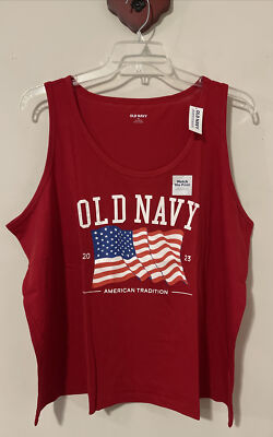 Old Navy Womens 3x Red Sleeveless 2023 American Flag Tank Top NWT! A1223
