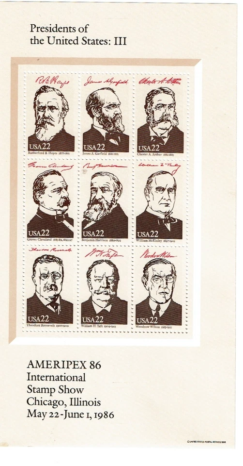 1986 U.S AMERIPEX 86 Four Presidential Sheets of 9 Sc#2216-19 M/NH/H/OG Scarce! - Image 4 of 4