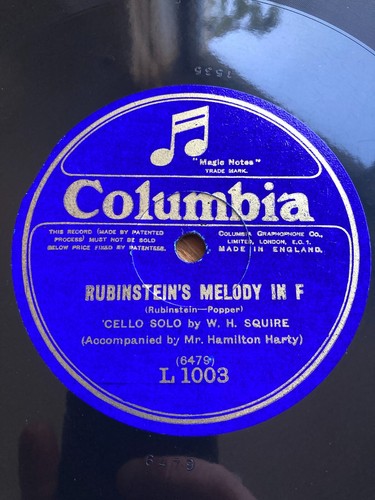 *RARE* VG cello W.H SQUIRE & HAMILTON HARTY Rubinstein's Melody UK Columbia 78