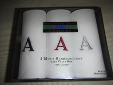 NEW MEN 3 ALEXANDER JULIAN WHITE HANDKERCHIEFS-EMBROIDERED COLOURS Monogrammed A