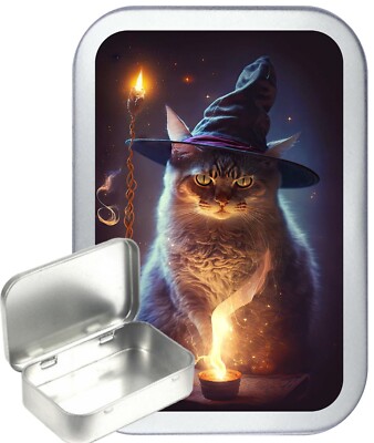 FAIRY CANDLE 1oz SILVER HINGED TOBACCO TIN,50ml SEWING TIN,..PILL