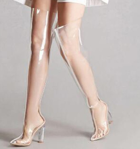 Damenschuhe transparent durchsichtig rund geschnitten Blockabsatz mittelhoher Absatz T-Show - Bild 10 von 12