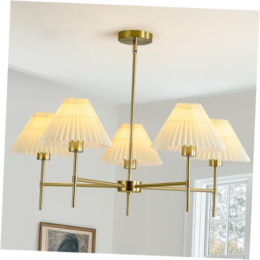 Modern Farmhouse Chandelier, 5-Light Dining Room Light Fixtures with White Gold