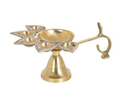 Messing Gold Panch Arti Diya Puja Öllampe für Deepavali Öllampe USA