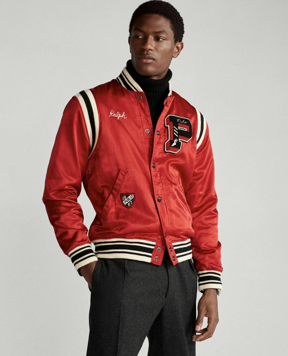 Polo Ralph Lauren Red 1967 P Patch Tiger Satin Baseball Varsity