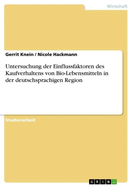Gerrit Knein (U. A.) | Untersuchung Der Einflussfaktoren Des Kaufverhaltens...-image