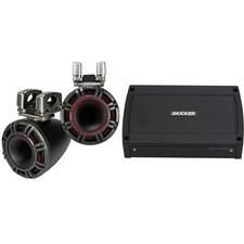 Kicker 44KMTC9 9" Black Horn-Loaded Tower Speakers  1200 Watt Marine Amp wit...