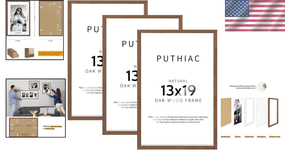 Rustic Oak Wood Picture Frame Set - 13x19 Wall Frames - Image 2 of 4