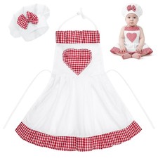 2 PCS Pink Plaid Baby Chef Hat Apron Outfit Photography Prop Fits 624 Months