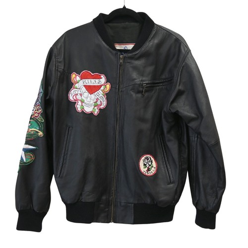Avirex A-2 Flyer's Black Leather Bomber Jacket Size Estimated M Vintage Patches
