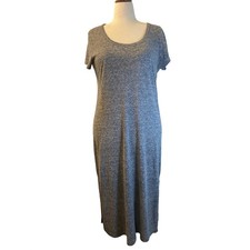 Old Navy Womens Gray Linen Blend Short Sleeve Side Slit Maxi T-Shirt Dress L