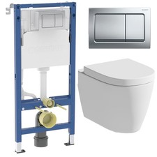 Rimless Wall Hung Toilet Pan, Seat & Geberit 1.12m Concealed Cistern Frame WC