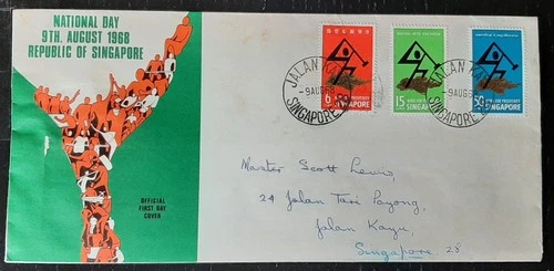 y(SGP-222) Singapore 1968 FDC  National Day JALAN KAYU cds with brochure inside