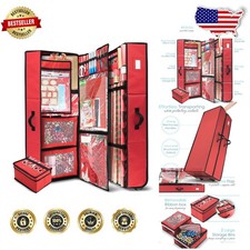Large Wrapping Paper Storage Container - Red, Wheeled, Holds 30 Rolls, Organizer