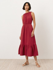 NEW PACT Organic Coastal Double Gauze Tiered Midi Dress, Poppy Red