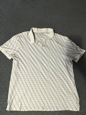 Calvin Klein Liquid Touch Men's White/Gray Logo Print Polo Shirt L Button