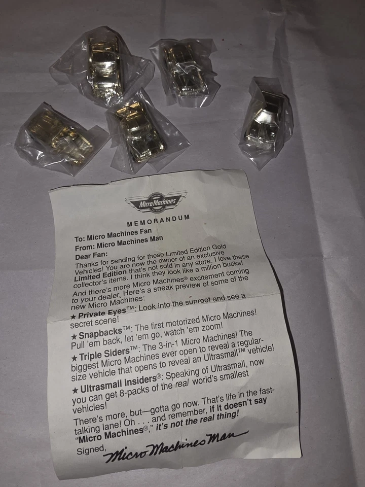 MICRO MACHINES GOLD CORVETTE LIMITED EDITION SET (5) SEALED,W/ INFO LETTER RARE! - Image 4 of 4