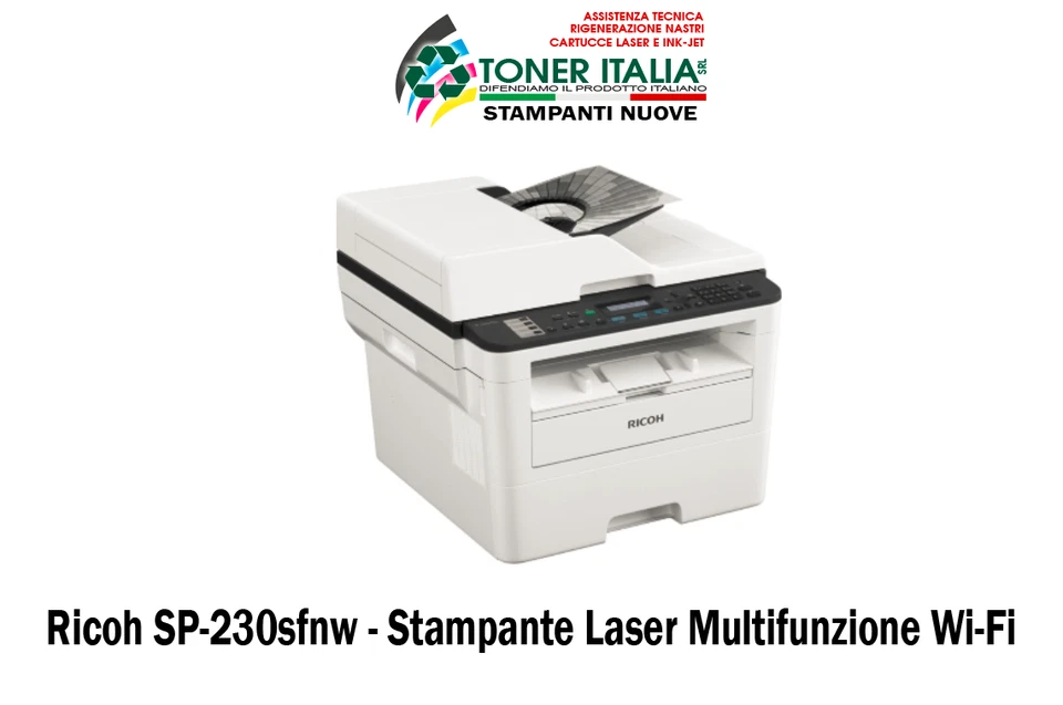 Ricoh SP-230sfnw Stampante Laser A4 B/N Multifunzione Wi-Fi & Duplex NUOVA - Immagine 3 di 4