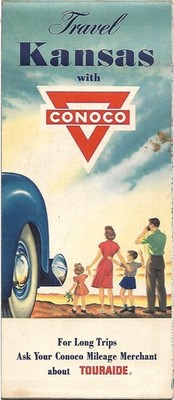 1953 CONOCO Gas Station Locator Road Map KANSAS Wichita Topeka Routes 40 50 66