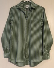 Lacoste Men's Button-Down Shirt Green Light Blue Stripes Size 38