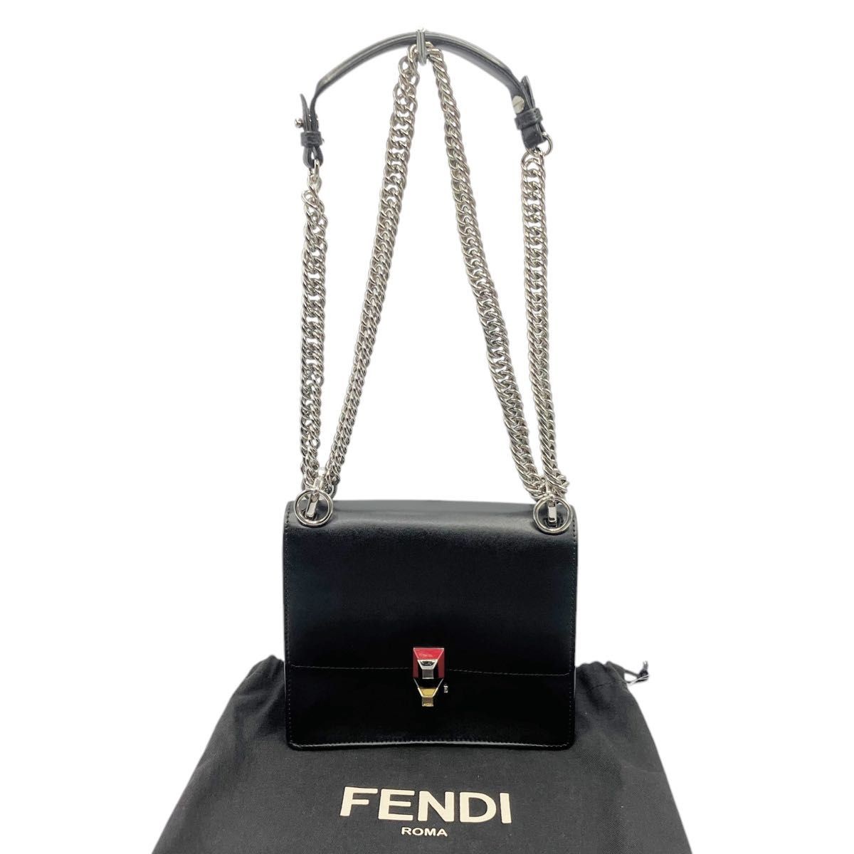 RARE FENDI FENDI 8M0381 Kanai Leather Chain Shoulder Bag Black Metal Studs KANAI