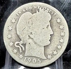 1905 Barber Silver Quarter 90% SILVER Coin Raw Circulated AG or Less Features