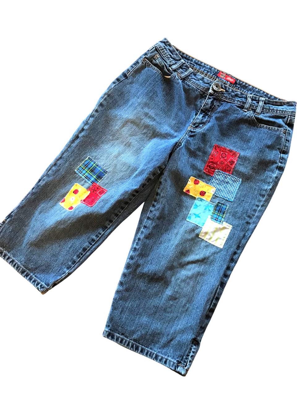 Upcycled Patchwork Capris Jeans, Handmade Summer … - image 5