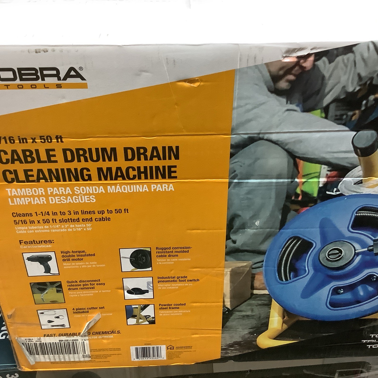 Cobra 5/16 in X 50 ft Cable Drum Machine For Drain Cleaning Model BC260C